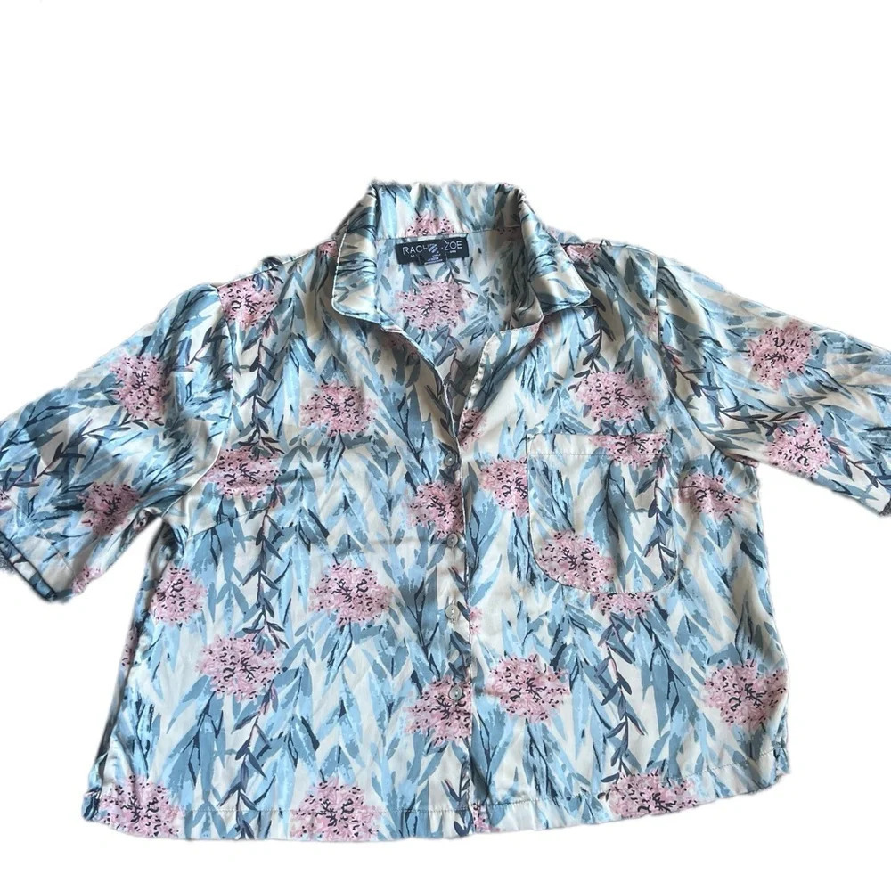 Rachel Zoe Pink Floral PJ Button Down Top Size Small